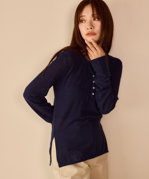 mysty woman（ミスティウーマン）の「【WEB限定】柔らかヘンリーネックロンT　667610（Tシャツ/カットソー・レディース・グレイッシュベージュ/ブラック/ネイビー/チャコールグレー/オフホワイト・FREE）」の10枚目の写真