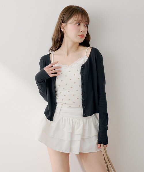 Chico(チコ)の「花柄キャミ+カーディガンセット(Tシャツ/カットソー・レディース・アイボリー/ブラック/ブルー/ピンク・FREE)」の7枚目の写真