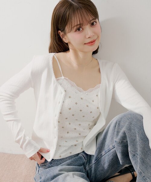Chico(チコ)の「花柄キャミ+カーディガンセット(Tシャツ/カットソー・レディース・アイボリー/ブラック/ブルー/ピンク・FREE)」の9枚目の写真