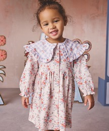 キッズ フリルカラー ロングスリーブ  ワンピース Spray Floral Placement