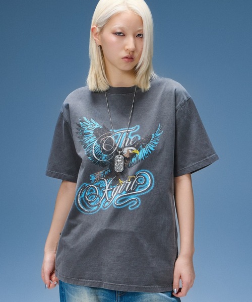 X-girl(エックスガール)の「FADED EAGLE S/S TEE(Tシャツ/カットソー・レディース・ブラック/ベージュ・S/M/L/XL)」の1枚目の写真
