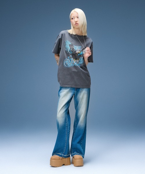 X-girl(エックスガール)の「FADED EAGLE S/S TEE(Tシャツ/カットソー・レディース・ブラック/ベージュ・S/M/L/XL)」の4枚目の写真