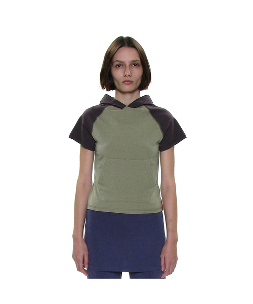 PARTIMENTO WOMEN(パルティメントウィメン)の「PWC カラーブロックポケットフードパーカーショートスリーブTシャツ_8カラー(Tシャツ/カットソー・レディース・ホワイト/チャコールグレー/スカイブルー/ブラック/ネイビー/グレー/ライトカーキ/グレー系その他・SMALL/MEDIUM/LARGE)」の6枚目の写真