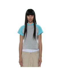 PWC カラーブロックポケットフードパーカーショートスリーブTシャツ_8カラー