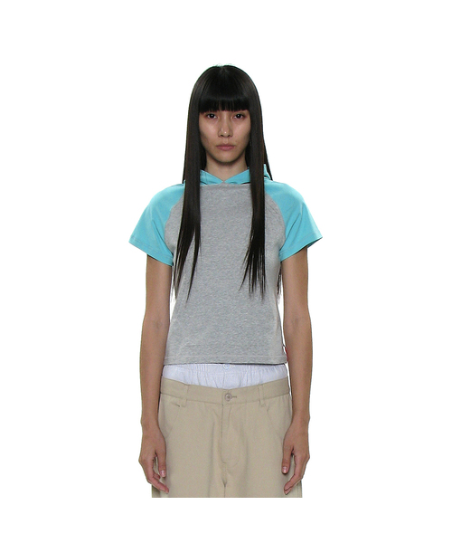 PARTIMENTO WOMEN(パルティメントウィメン)の「PWC カラーブロックポケットフードパーカーショートスリーブTシャツ_8カラー(Tシャツ/カットソー・レディース・ホワイト/チャコールグレー/スカイブルー/ブラック/ネイビー/グレー/ライトカーキ/グレー系その他・SMALL/MEDIUM/LARGE)」の5枚目の写真