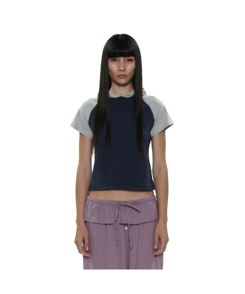 PARTIMENTO WOMEN(パルティメントウィメン)の「PWC カラーブロックポケットフードパーカーショートスリーブTシャツ_8カラー(Tシャツ/カットソー・レディース・ホワイト/チャコールグレー/スカイブルー/ブラック/ネイビー/グレー/ライトカーキ/グレー系その他・SMALL/MEDIUM/LARGE)」の8枚目の写真