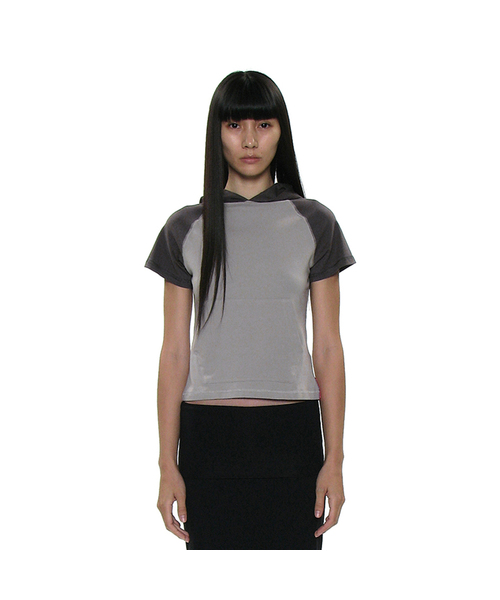 PARTIMENTO WOMEN(パルティメントウィメン)の「PWC カラーブロックポケットフードパーカーショートスリーブTシャツ_8カラー(Tシャツ/カットソー・レディース・ホワイト/チャコールグレー/スカイブルー/ブラック/ネイビー/グレー/ライトカーキ/グレー系その他・SMALL/MEDIUM/LARGE)」の4枚目の写真