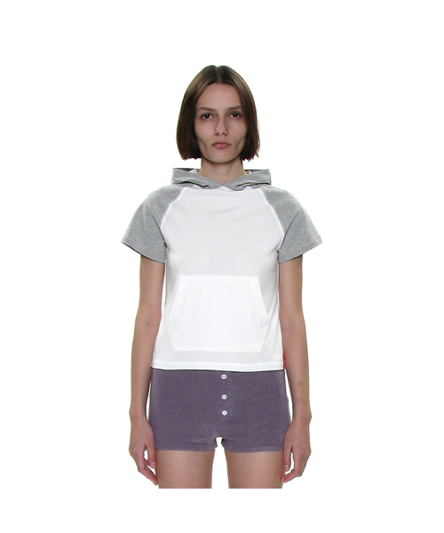PARTIMENTO WOMEN(パルティメントウィメン)の「PWC カラーブロックポケットフードパーカーショートスリーブTシャツ_8カラー(Tシャツ/カットソー・レディース・ホワイト/チャコールグレー/スカイブルー/ブラック/ネイビー/グレー/ライトカーキ/グレー系その他・SMALL/MEDIUM/LARGE)」の1枚目の写真