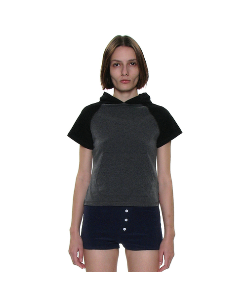 PARTIMENTO WOMEN(パルティメントウィメン)の「PWC カラーブロックポケットフードパーカーショートスリーブTシャツ_8カラー(Tシャツ/カットソー・レディース・ホワイト/チャコールグレー/スカイブルー/ブラック/ネイビー/グレー/ライトカーキ/グレー系その他・SMALL/MEDIUM/LARGE)」の3枚目の写真