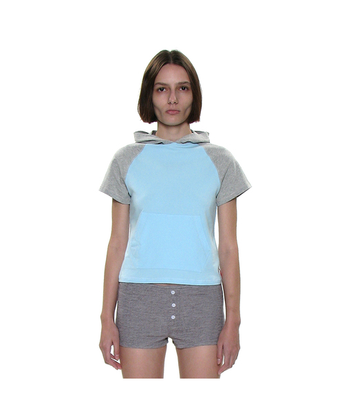 PARTIMENTO WOMEN(パルティメントウィメン)の「PWC カラーブロックポケットフードパーカーショートスリーブTシャツ_8カラー(Tシャツ/カットソー・レディース・ホワイト/チャコールグレー/スカイブルー/ブラック/ネイビー/グレー/ライトカーキ/グレー系その他・SMALL/MEDIUM/LARGE)」の7枚目の写真