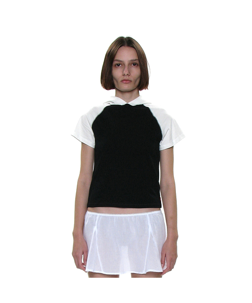PARTIMENTO WOMEN(パルティメントウィメン)の「PWC カラーブロックポケットフードパーカーショートスリーブTシャツ_8カラー(Tシャツ/カットソー・レディース・ホワイト/チャコールグレー/スカイブルー/ブラック/ネイビー/グレー/ライトカーキ/グレー系その他・SMALL/MEDIUM/LARGE)」の2枚目の写真