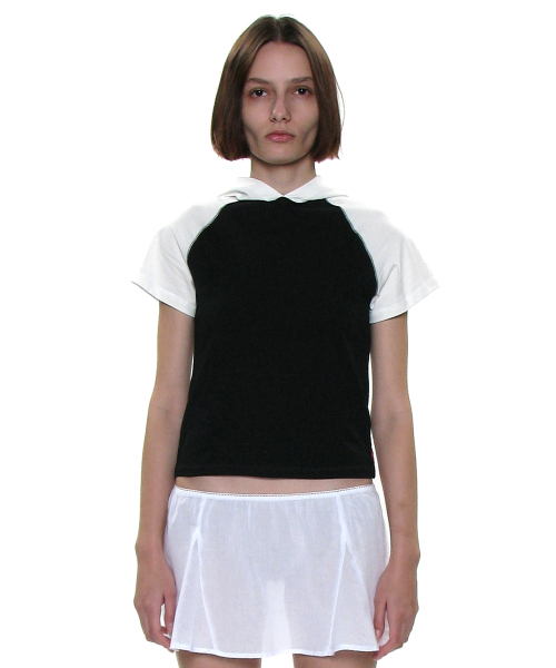 PARTIMENTO WOMEN(パルティメントウィメン)の「PWC カラーブロックポケットフードパーカーショートスリーブTシャツ_8カラー(Tシャツ/カットソー・レディース・ホワイト/チャコールグレー/スカイブルー/ブラック/ネイビー/グレー/ライトカーキ/グレー系その他・SMALL/MEDIUM/LARGE)」の9枚目の写真