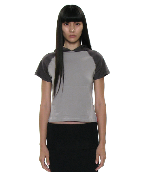 PARTIMENTO WOMEN(パルティメントウィメン)の「PWC カラーブロックポケットフードパーカーショートスリーブTシャツ_8カラー(Tシャツ/カットソー・レディース・ホワイト/チャコールグレー/スカイブルー/ブラック/ネイビー/グレー/ライトカーキ/グレー系その他・SMALL/MEDIUM/LARGE)」の11枚目の写真