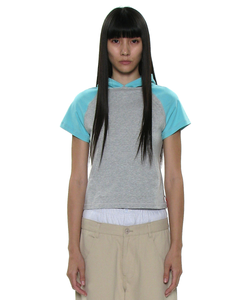 PARTIMENTO WOMEN(パルティメントウィメン)の「PWC カラーブロックポケットフードパーカーショートスリーブTシャツ_8カラー(Tシャツ/カットソー・レディース・ホワイト/チャコールグレー/スカイブルー/ブラック/ネイビー/グレー/ライトカーキ/グレー系その他・SMALL/MEDIUM/LARGE)」の13枚目の写真