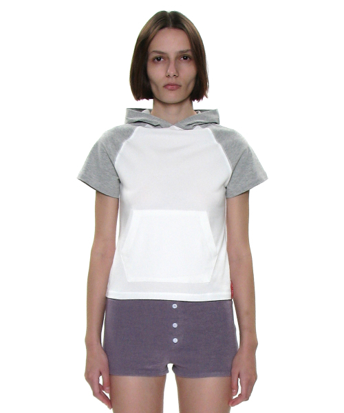 PARTIMENTO WOMEN(パルティメントウィメン)の「PWC カラーブロックポケットフードパーカーショートスリーブTシャツ_8カラー(Tシャツ/カットソー・レディース・ホワイト/チャコールグレー/スカイブルー/ブラック/ネイビー/グレー/ライトカーキ/グレー系その他・SMALL/MEDIUM/LARGE)」の14枚目の写真