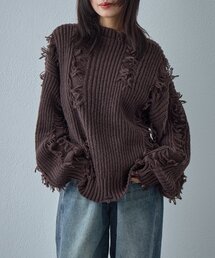 モヘアタッチダメージ風フリンジプルオーバー