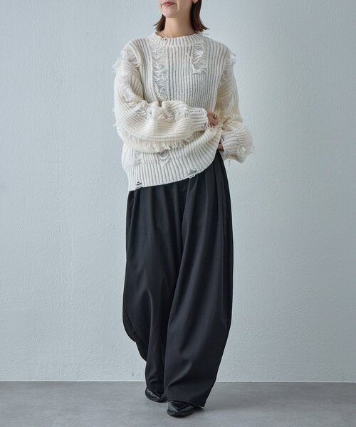 goocy（グーシー）の「モヘアタッチダメージ風フリンジプルオーバー（ニット/セーター・レディース・アイボリー/ブラウン/ネイビー・FREE）」の9枚目の写真