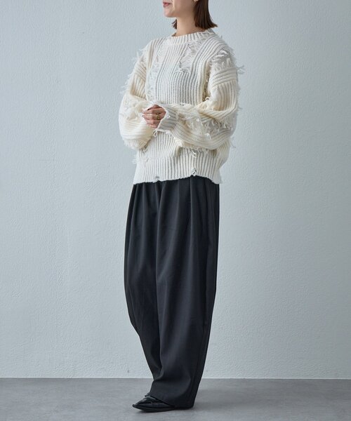 goocy（グーシー）の「モヘアタッチダメージ風フリンジプルオーバー（ニット/セーター・レディース・アイボリー/ブラウン/ネイビー・FREE）」の11枚目の写真