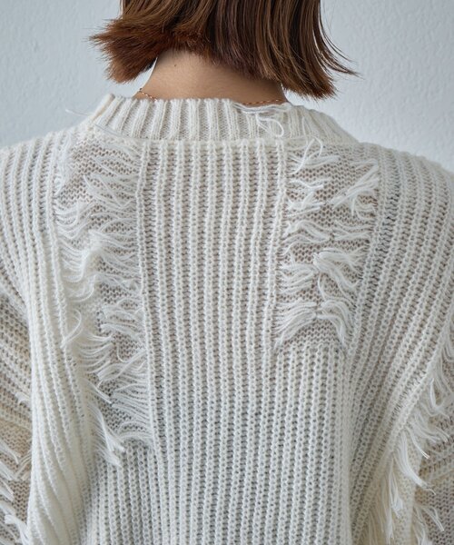goocy（グーシー）の「モヘアタッチダメージ風フリンジプルオーバー（ニット/セーター・レディース・アイボリー/ブラウン/ネイビー・FREE）」の18枚目の写真