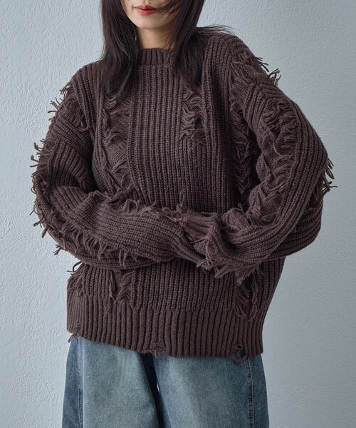goocy（グーシー）の「モヘアタッチダメージ風フリンジプルオーバー（ニット/セーター・レディース・アイボリー/ブラウン/ネイビー・FREE）」の21枚目の写真