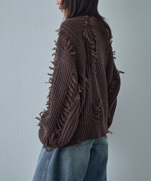 goocy（グーシー）の「モヘアタッチダメージ風フリンジプルオーバー（ニット/セーター・レディース・アイボリー/ブラウン/ネイビー・FREE）」の22枚目の写真