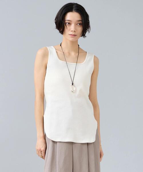 Liesse(リエス)の「【定番】前後2WAYテレコタンクトップ(Tシャツ/カットソー・レディース・ブラウン/アイボリー/グレイッシュベージュ・FREE)」の1枚目の写真