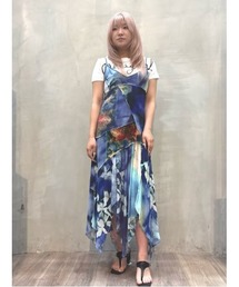 ボタニカルプリントアシンメトリーキャミドレス