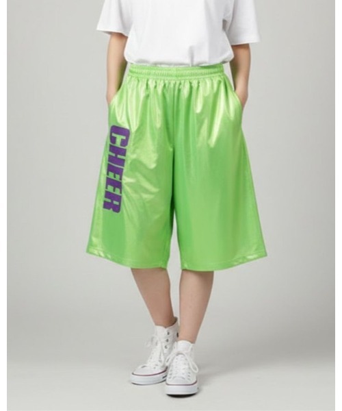 CHEER(チアー)の「サイドロゴバスケットパンツ(その他パンツ・レディース・ライム/ピンク/レッド/パープル系その他/ブラック×ホワイト/ブラック×グレー/プラチナム/パープル/ゴールド/ブラック×ピンク・XXXS/XS/S/M/L)」の1枚目の写真