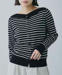 オフネック ボーダーニットカーディガン / Off-Neck Border Knit Cardigan