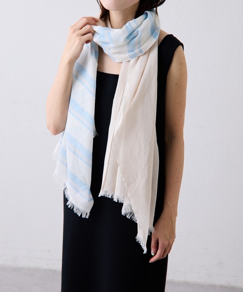 COLLAGE GALLARDAGALANTE（コラージュガリャルダガランテ）の「PAPILLONNER/アシメトリーボーダーストール（ストール/ショール・レディース・イエロー/ブルー・FREE）」の8枚目の写真