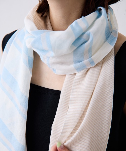 COLLAGE GALLARDAGALANTE（コラージュガリャルダガランテ）の「PAPILLONNER/アシメトリーボーダーストール（ストール/ショール・レディース・イエロー/ブルー・FREE）」の7枚目の写真