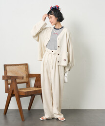 FREAK'S STORE | RED KAP × FREAK'S STORE/レッドキャップ 別注 リネンレーヨンノーカラーVネックジャケット<セットアップ対応>(ノーカラージャケット)