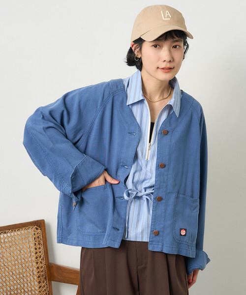 FREAK'S STORE（フリークスストア）の「RED KAP × FREAK'S STORE/レッドキャップ 別注 リネンレーヨンノーカラーVネックジャケット＜セットアップ対応＞（ノーカラージャケット・レディース・ナチュラル/ブルー/ブラック/オリーブ・ﾌﾘ-）」の17枚目の写真