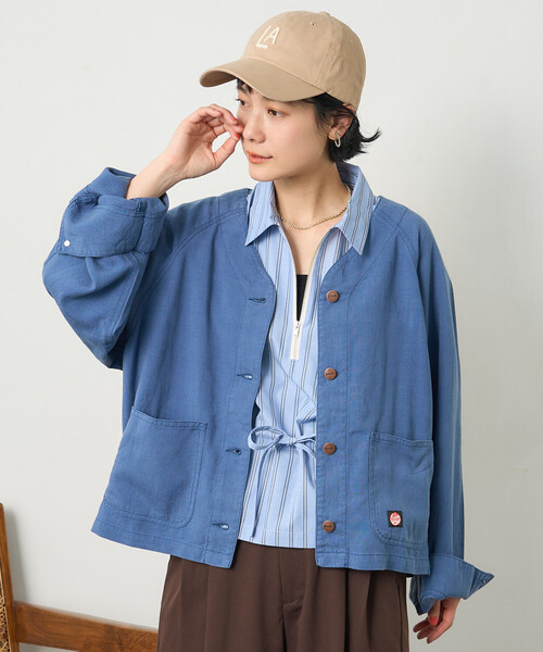 FREAK'S STORE（フリークスストア）の「RED KAP × FREAK'S STORE/レッドキャップ 別注 リネンレーヨンノーカラーVネックジャケット＜セットアップ対応＞（ノーカラージャケット・レディース・ナチュラル/ブルー/ブラック/オリーブ・ﾌﾘ-）」の18枚目の写真