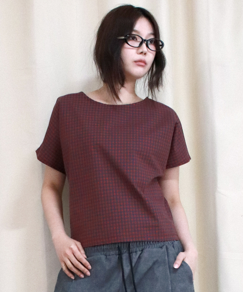 DEMARC（ドゥマーク）の「checkered mini French short-sleeved shirt Red（Tシャツ/カットソー・レディース・レッド・SMALL/MEDIUM）」の10枚目の写真
