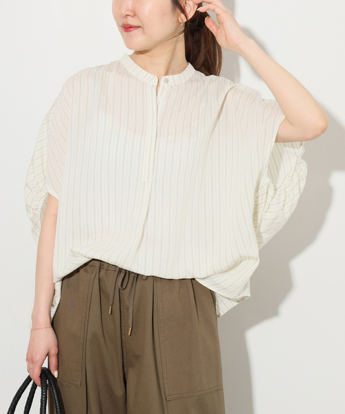JOURNAL STANDARD relume(ジャーナルスタンダード レリューム)の「《追加 / 新色》N/Rダブルストライプブラウス(シャツ/ブラウス・レディース・ホワイト/ブラウン/ネイビー・FREE)」の5枚目の写真