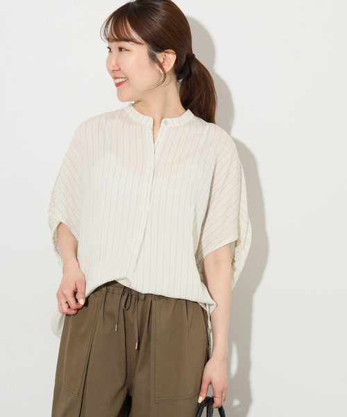 JOURNAL STANDARD relume(ジャーナルスタンダード レリューム)の「《追加 / 新色》N/Rダブルストライプブラウス(シャツ/ブラウス・レディース・ホワイト/ブラウン/ネイビー・FREE)」の6枚目の写真