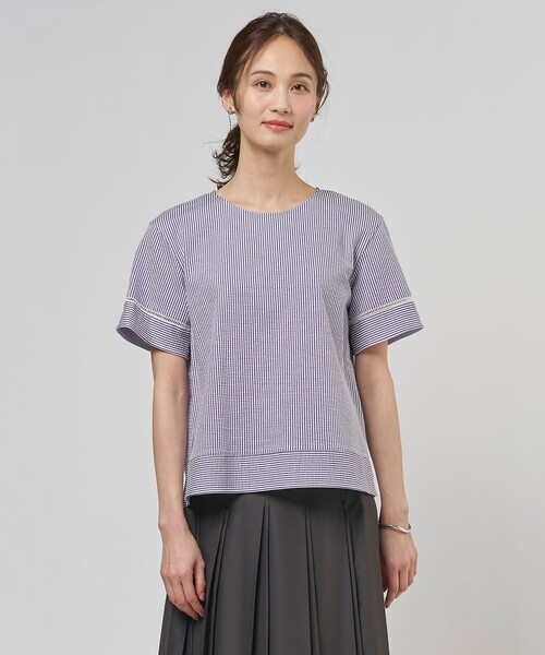 J.PRESS Ladies(J.プレス レディス)の「【一枚で着映え】サッカージャージー クルーネック カットソー(Tシャツ/カットソー・レディース・ライトグリーン系1/ライトグレー系1/グレー系1/ネイビー系1・SMALL)」の4枚目の写真