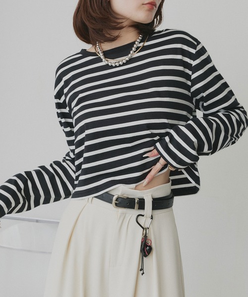 ad thie(アドティエ)の「アソート ショート丈ロンT(Tシャツ/カットソー・レディース・ブラック系/レッド/ピンク/ブラック/ホワイト系/オフホワイト/ブラウン・FREE)」の5枚目の写真