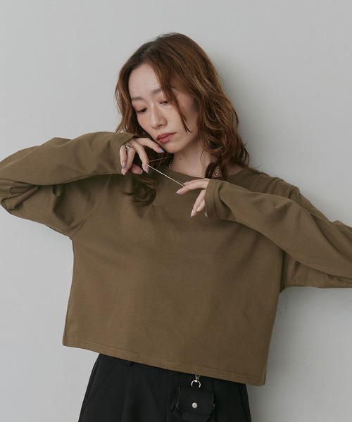 ad thie(アドティエ)の「アソート ショート丈ロンT(Tシャツ/カットソー・レディース・ブラック系/レッド/ピンク/ブラック/ホワイト系/オフホワイト/ブラウン・FREE)」の6枚目の写真