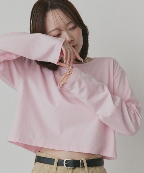 ad thie(アドティエ)の「アソート ショート丈ロンT(Tシャツ/カットソー・レディース・ブラック系/レッド/ピンク/ブラック/ホワイト系/オフホワイト/ブラウン・FREE)」の7枚目の写真