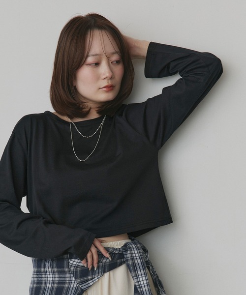 ad thie(アドティエ)の「アソート ショート丈ロンT(Tシャツ/カットソー・レディース・ブラック系/レッド/ピンク/ブラック/ホワイト系/オフホワイト/ブラウン・FREE)」の4枚目の写真