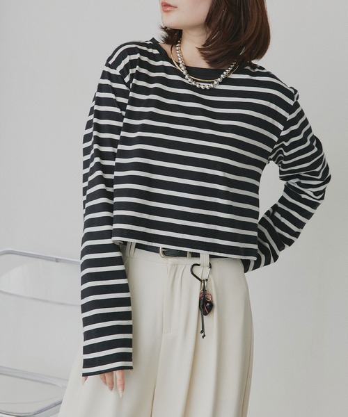 ad thie(アドティエ)の「アソート ショート丈ロンT(Tシャツ/カットソー・レディース・ブラック系/レッド/ピンク/ブラック/ホワイト系/オフホワイト/ブラウン・FREE)」の8枚目の写真