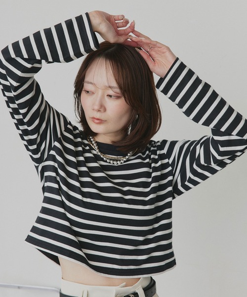 ad thie(アドティエ)の「アソート ショート丈ロンT(Tシャツ/カットソー・レディース・ブラック系/レッド/ピンク/ブラック/ホワイト系/オフホワイト/ブラウン・FREE)」の9枚目の写真