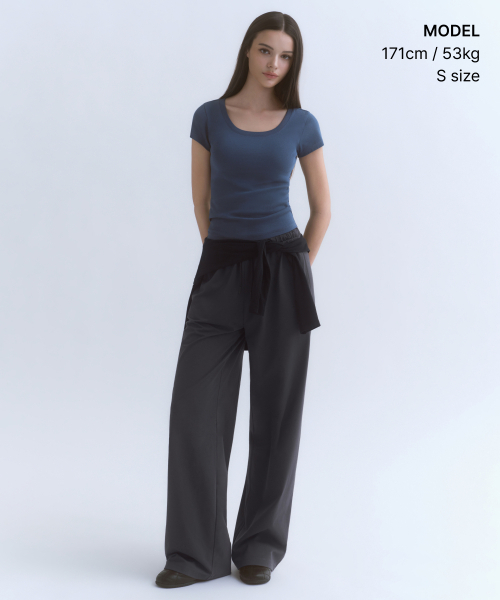 MUSINSA STANDARD WOMAN（ムシンサスタンダードウーマン）の「ウィメンズスリムスクープネックキャップスリーブTシャツ[ミッドナイトブルー]（Tシャツ/カットソー・レディース・その他・SMALL/MEDIUM/LARGE/X-SMALL）」の2枚目の写真