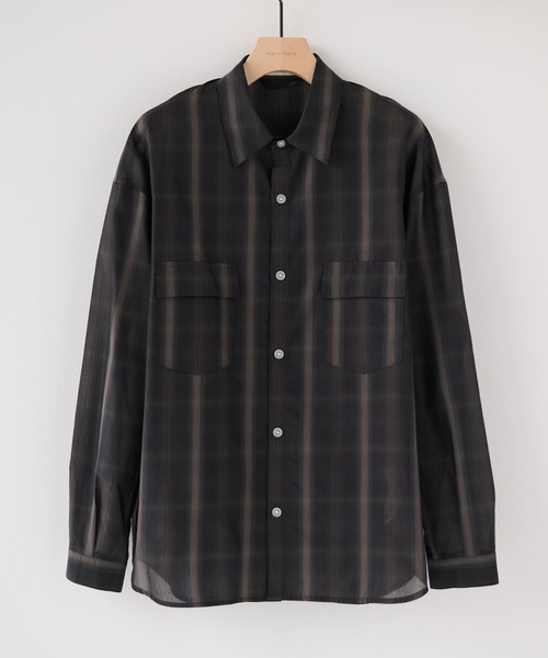PUBLIC TOKYO(パブリックトウキョウ)の「シアーCPOシャツ /春服/通気性/ウォッシャブル(シャツ/ブラウス・メンズ・ベージュ/ブラウン/ストライプ/ブルー・2/1)」の2枚目の写真