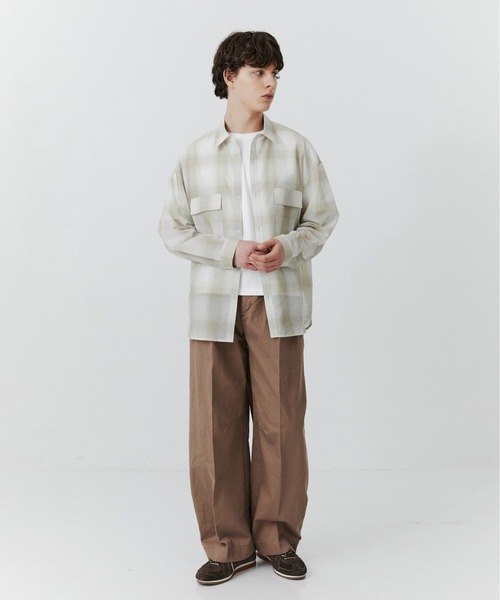 PUBLIC TOKYO(パブリックトウキョウ)の「シアーCPOシャツ /春服/通気性/ウォッシャブル(シャツ/ブラウス・メンズ・ベージュ/ブラウン/ストライプ/ブルー・2/1)」の8枚目の写真
