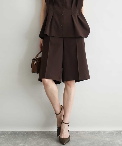 MK MICHEL KLEIN（エムケーミッシェルクラン）の「[洗える]リネンライクストレッチ ショートパンツ（スラックス・レディース・ベージュ/ブラウン・38）」の2枚目の写真