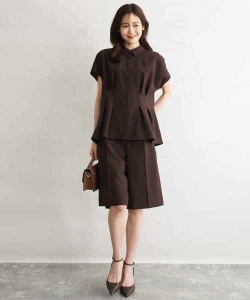 MK MICHEL KLEIN（エムケーミッシェルクラン）の「[洗える]リネンライクストレッチ ショートパンツ（スラックス・レディース・ベージュ/ブラウン・38）」の7枚目の写真