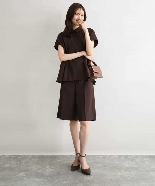 MK MICHEL KLEIN（エムケーミッシェルクラン）の「[洗える]リネンライクストレッチ ショートパンツ（スラックス・レディース・ベージュ/ブラウン・38）」の8枚目の写真